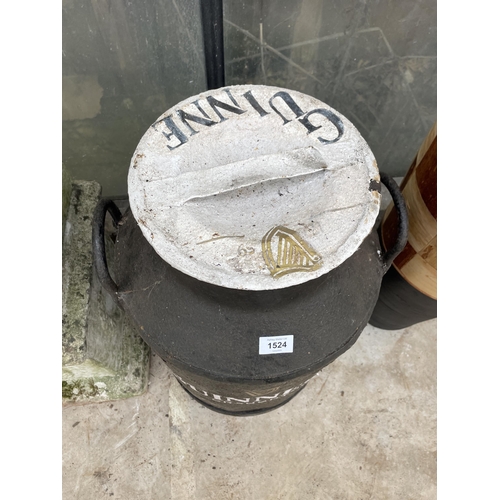 1524 - A VINTAGE HAND PAINTED GUINNESS ADVERTISING MILK CHURN (H:60CM)