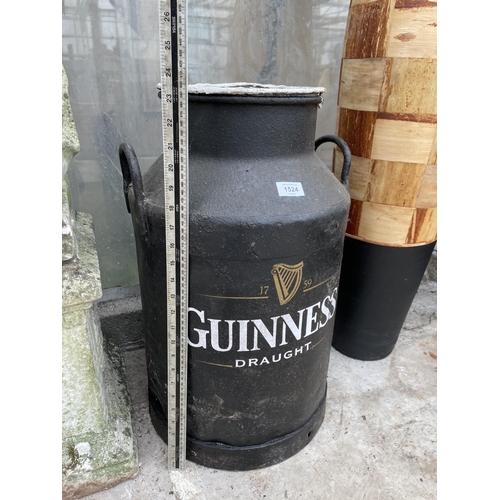 1524 - A VINTAGE HAND PAINTED GUINNESS ADVERTISING MILK CHURN (H:60CM)