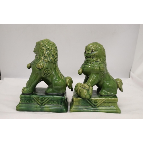 42 - A PAIR VINTAGE GLAZED FOO DOG STATUES APPROXIMATELY 20CM TALL