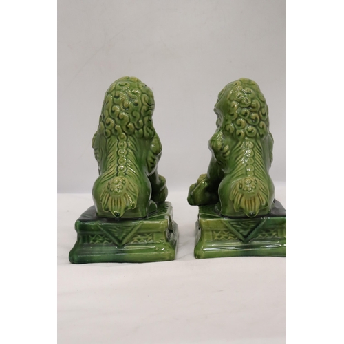 42 - A PAIR VINTAGE GLAZED FOO DOG STATUES APPROXIMATELY 20CM TALL