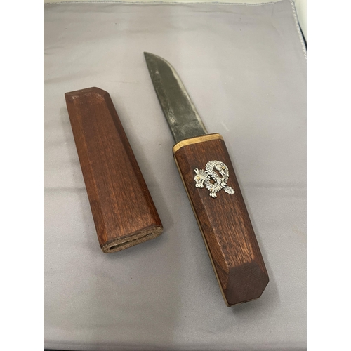 44 - A VINTAGE JAPANESE TANTO WITH STERLING SILVER DECORATION