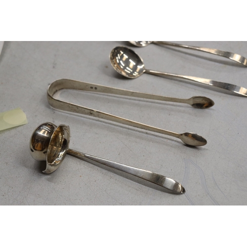 48 - SIX HALLMARKED SILVER ITEMS TO INCLUDE LADELS, NIPS AND SPOONS GROSS WEIGHT 184 GRAMS