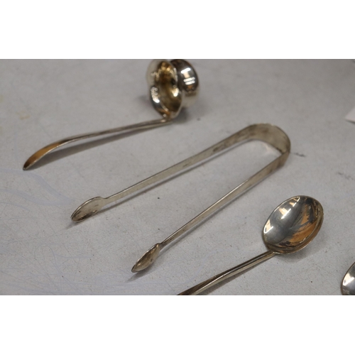 48 - SIX HALLMARKED SILVER ITEMS TO INCLUDE LADELS, NIPS AND SPOONS GROSS WEIGHT 184 GRAMS