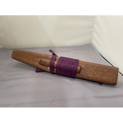 55 - A VINTAGE JAPANESE TANTO WITH PURPLE SILK WRAP