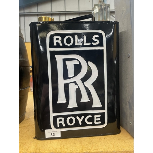 83 - A BLACK ROLLS ROYCE PETROL CAN WITH BRASS STOPPER