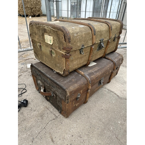 1862 - TWO VINTAGE COMPRESSED FIBRE TRAVEL TRUNKS