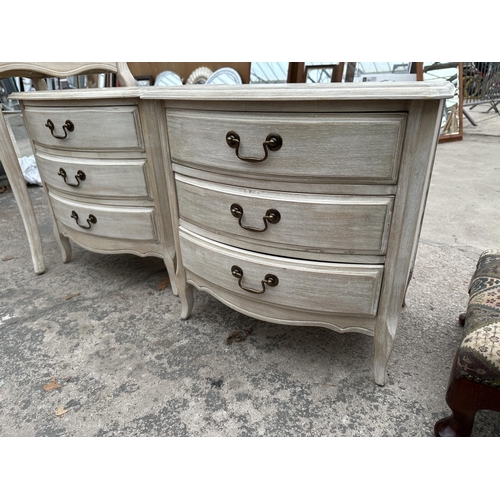 2966 - A PAIR OF LIMED BOW FRONTED BEDROOM CHEST 21