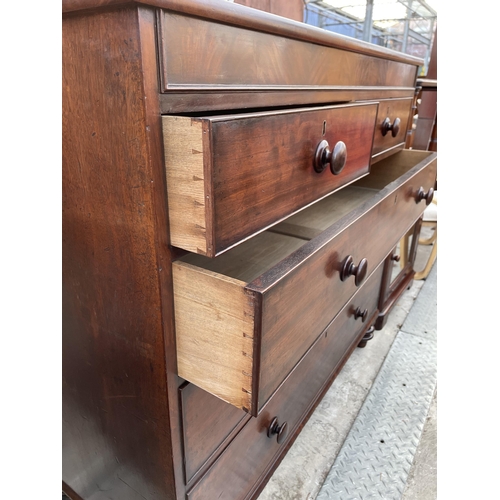 2585 - A 19TH CENTURY MAHOGANY CHEST OF TWO SHORT AND THREE LONG GRADUATED DRAWERS ON TURNED LEGS 48