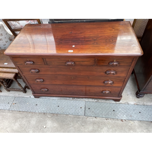 2586 - A 19TH CENTURY MAHOGANY CHEST OF THREE SHORT AND THREE LONG GRADUATED DRAWERS WITH CARVED SCOOP HAND... 