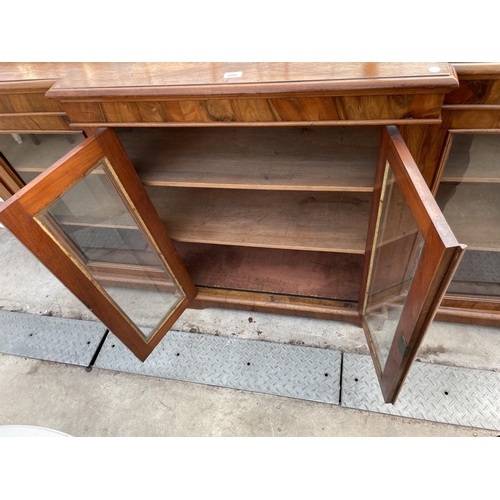 2591 - A VICTORIAN WALNUT BREAKFRONT FOUR DOOR BOOKCASE ON BRACKET FEET, 78