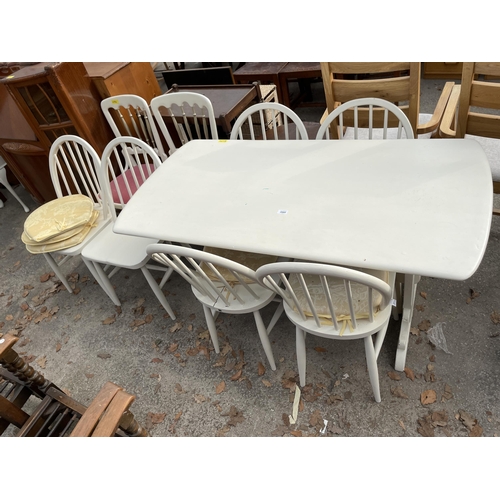 2660 - A PAINTED  DINING TABLE WITH SIX WINDSOR STYLE CHAIRS AND TWO BEDROOM CHAIRS