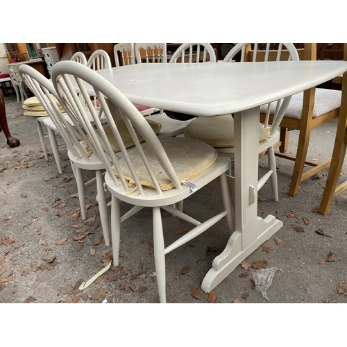 2660 - A PAINTED  DINING TABLE WITH SIX WINDSOR STYLE CHAIRS AND TWO BEDROOM CHAIRS