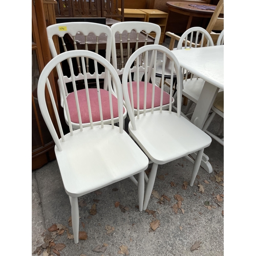 2660 - A PAINTED  DINING TABLE WITH SIX WINDSOR STYLE CHAIRS AND TWO BEDROOM CHAIRS