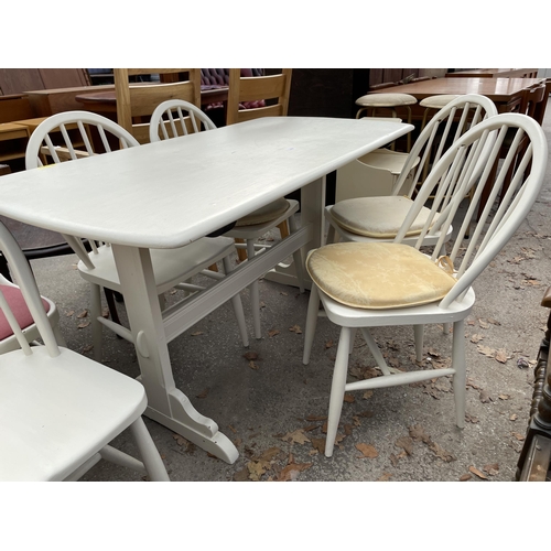 2660 - A PAINTED  DINING TABLE WITH SIX WINDSOR STYLE CHAIRS AND TWO BEDROOM CHAIRS