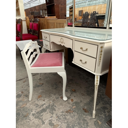 2664 - A CREAM AND GILT DRESSING TABLE WITH SIMILAR DRESSING STOOL