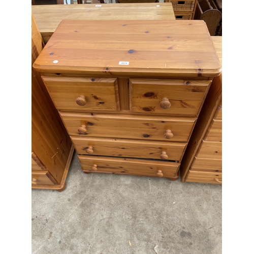 2674 - A PINE CHEST OF TWO SHORT AND THREE LONG DRAWERS 29