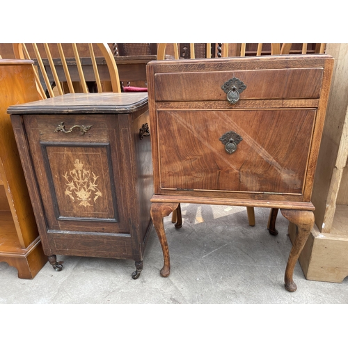 2686 - A MID 20TH CENTURY BEDSIDE LOCKER ON CABRIOLE LEGS AND A VICTORIAN ROSEWOOD PURDONIUM