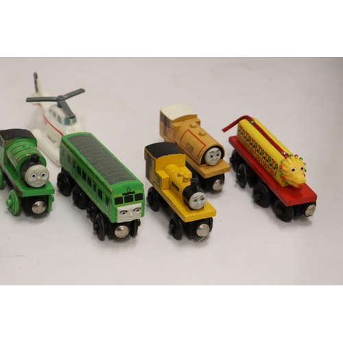 367 - EIGHT VINTAGE WOODEN THOMAS THE TANK ENGINE TRAINS TO INCLUDE MAVIS, BILL, DUNCAN, PERCY, DAISY, CHI... 