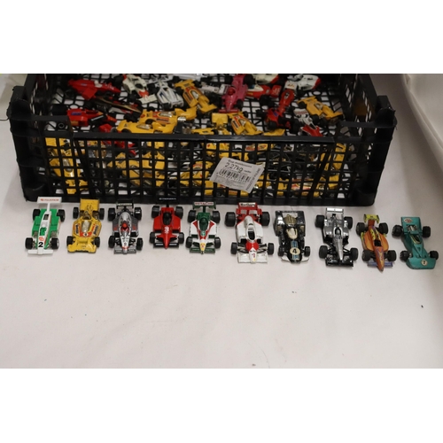 376 - A LARGE QUANTITY OF OF 1/64 SCALE, CORGI AND MAJORETTE F1 RACING CARS