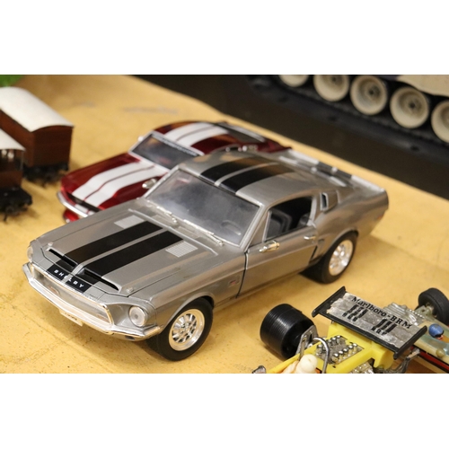 387 - A LARGE MODEL OF A 1968 FORD SHELBY PLUS A MAISTO 1967 FORD MUSTANG