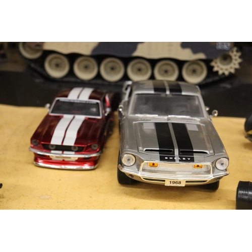 387 - A LARGE MODEL OF A 1968 FORD SHELBY PLUS A MAISTO 1967 FORD MUSTANG