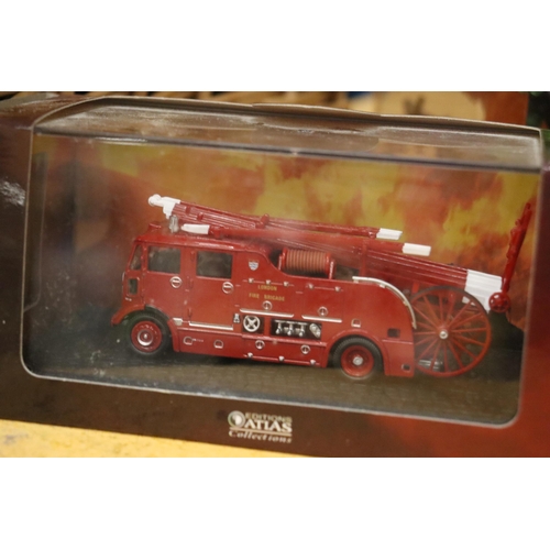 390 - A BOXED DINKY TOYS, NO. 197 MORRIS MINI-TRAVELLER PLUS A BOXED ATLAS FIRE ENGINE