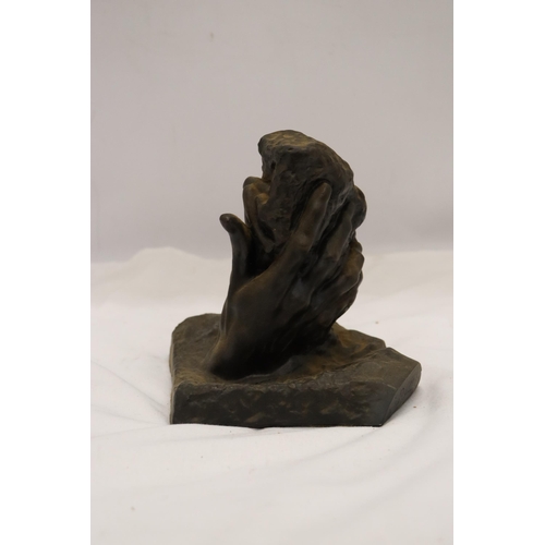 829 - A BRONZE EFFECT HAND OF GOD SCULPTURE