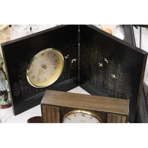 858 - SEVEN VINTAGE CLOCKS AND A BAROMETER