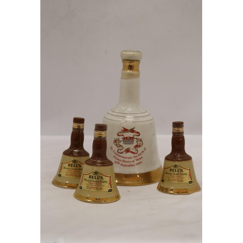 887 - ONE LARGE AND THREE SMALL, BELL'S WHISKY CERAMIC DECANTERS