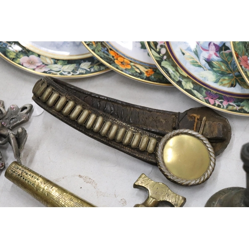 889 - A QUANTITY OF VINTAGE BRASS ITEMS TO INCLUDE A TAP, BELL, GOBLET, FAIRY, ETC