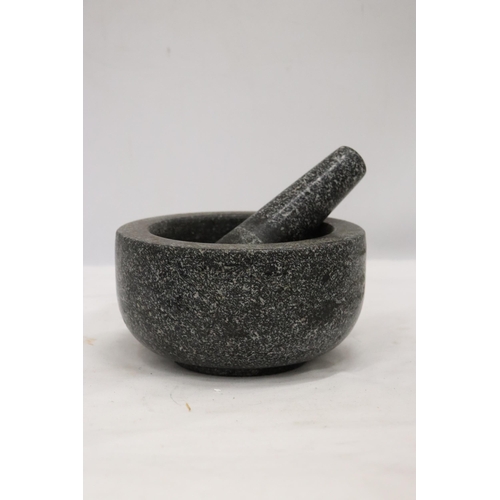 904 - THREE HEAVY PESTLE AND MORTARS TO INCLUDE TWO MARBLE AND A CAST ONE