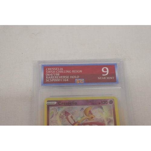 912 - A GRADED 9/10 SHINY CRESSELIA POKEMON CARD - CHILLING REIGN