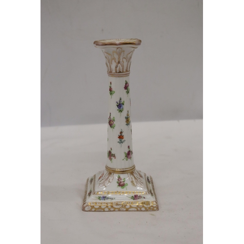 916 - A DRESDEN CERAMIC CANDLE HOLDER, HEIGHT 17.5CM