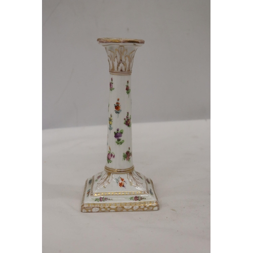 916 - A DRESDEN CERAMIC CANDLE HOLDER, HEIGHT 17.5CM