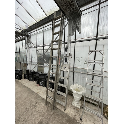 1672 - A FOUR RUNG ALUMINIUM STEP LADDER AND A TWO SECTION 22 RTUNG EXTENDABLE LADDER