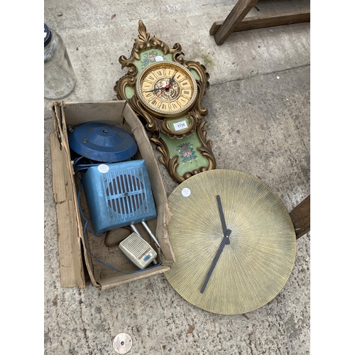 1735 - AN ASSORTMENT OF VINTAGE AND RETRO ITEMS GTO INCLUDE TWO CLOCKS ETC