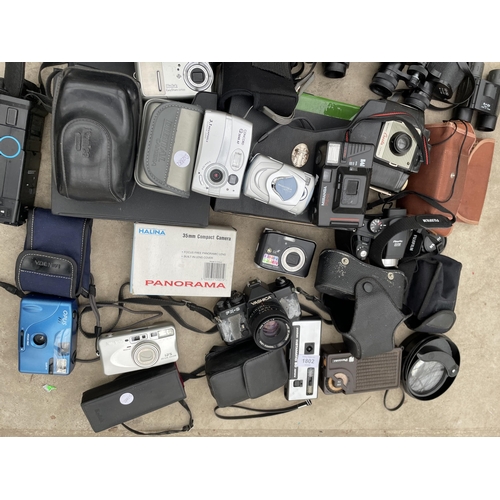 1802 - A LARGE ASSORTMENT OF VARIOUS CAMERAS AND BINOCULARS ETC