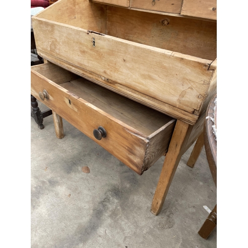 2906 - A VICTORIAN PINE CLERKS DESK WITH SLOPING HINGED FLAP AND SINGLE DRAWER 36