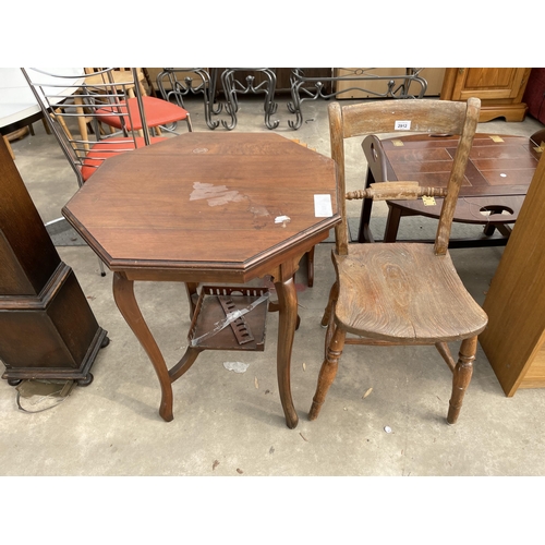 2912 - A VICTORIAN ELM AND BEECH KITCHEN CHAIR AND OCTAGONAL CENTRE TABLE