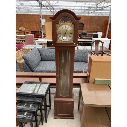 2919 - A MODERN HERMLE LONGCASE CLOCK  WITH THREE WEIGHTS AND GLASS DOOR