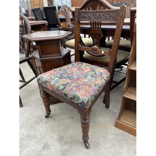 2928 - A HEXAGONAL CENTRE TABLE, EDWARDIAN BEDROOM CHAIR AND WHEELBACK CHAIR