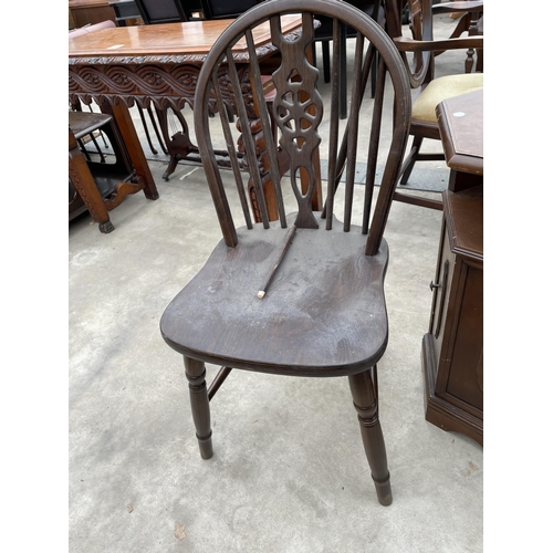 2928 - A HEXAGONAL CENTRE TABLE, EDWARDIAN BEDROOM CHAIR AND WHEELBACK CHAIR