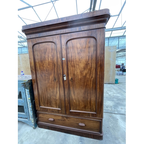 2935 - A VICTORIAN MAHOGANY TWO DRAWER WARDROBE WITH DRAWER TO BASE 58