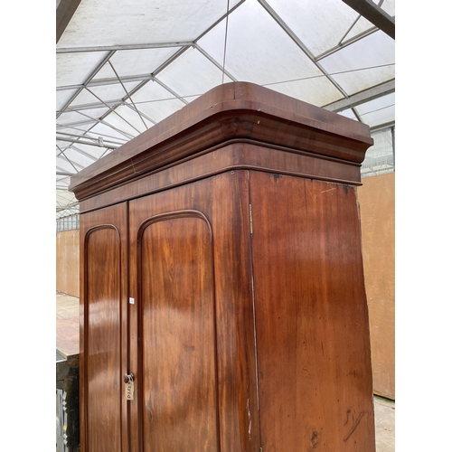 2935 - A VICTORIAN MAHOGANY TWO DRAWER WARDROBE WITH DRAWER TO BASE 58