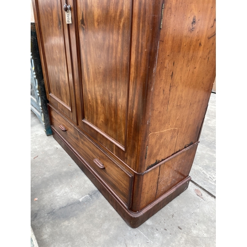 2935 - A VICTORIAN MAHOGANY TWO DRAWER WARDROBE WITH DRAWER TO BASE 58