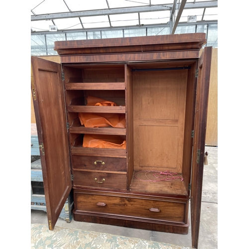 2935 - A VICTORIAN MAHOGANY TWO DRAWER WARDROBE WITH DRAWER TO BASE 58