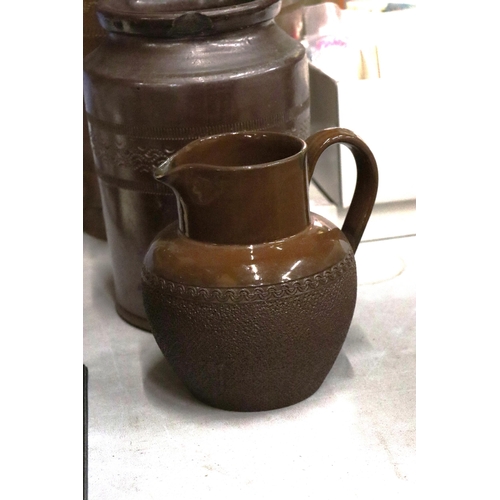 1010 - A VINTAGE STONEWARE KEG WITH MATCHING JUG AND JAR