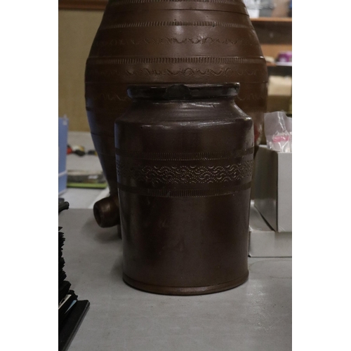 1010 - A VINTAGE STONEWARE KEG WITH MATCHING JUG AND JAR