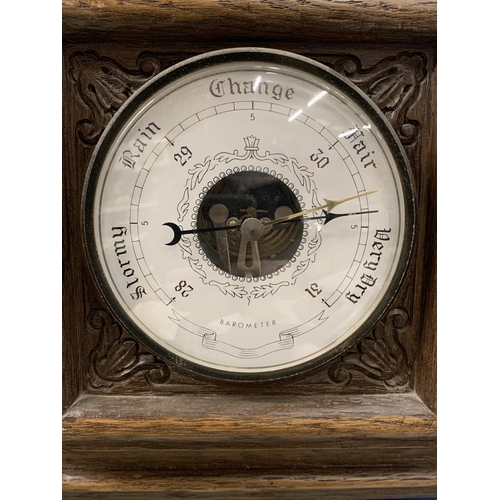 1175 - A VINTAGE OAK CASED, SQUARE BAROMETER