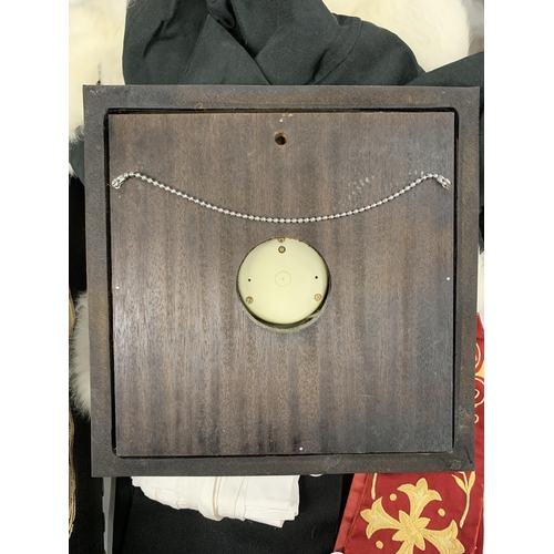 1175 - A VINTAGE OAK CASED, SQUARE BAROMETER